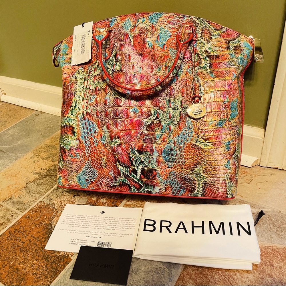 🐍NWT! $365 NWT BRAHMIN Reservoir Melbourne LARGE DUXBURY SATCHEL Python Multi!